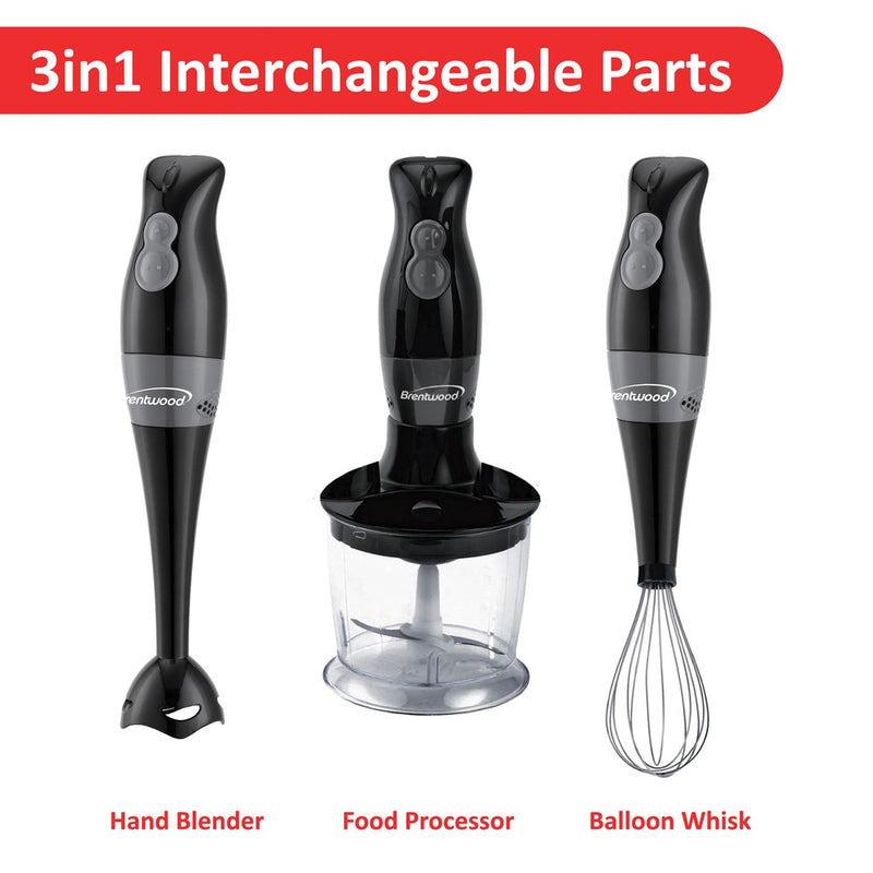 2-Speed Hand Blender and Food Processor with Balloon Whisk (Black)