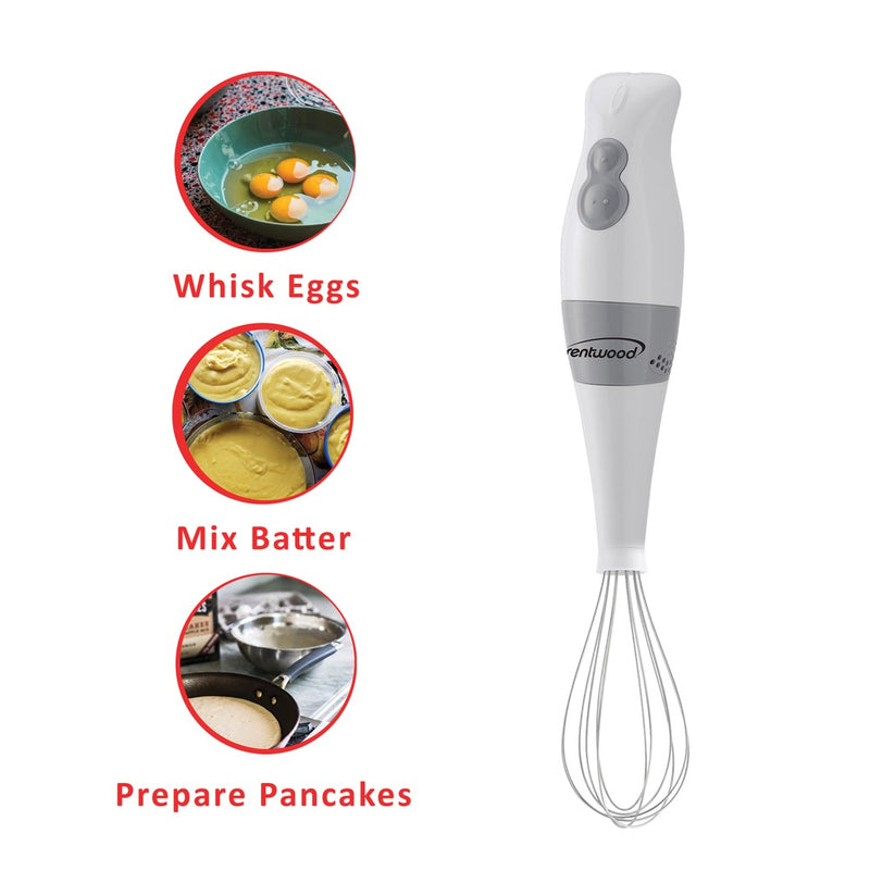 2-Speed Hand Blender and Food Processor with Balloon Whisk (White)