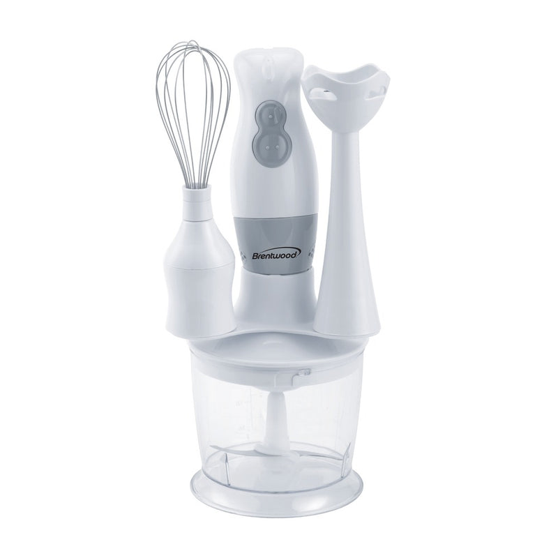 2-Speed Hand Blender and Food Processor with Balloon Whisk (White)