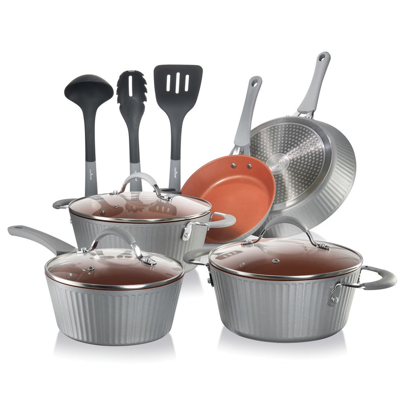11-Piece Lines Kitchenware Pots and Pans Set (Silver)